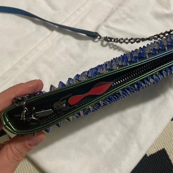 Christian Louboutin Loubiposh Blue Green Ocean Gradient Spike Clutch NEW - Picture 7 of 13